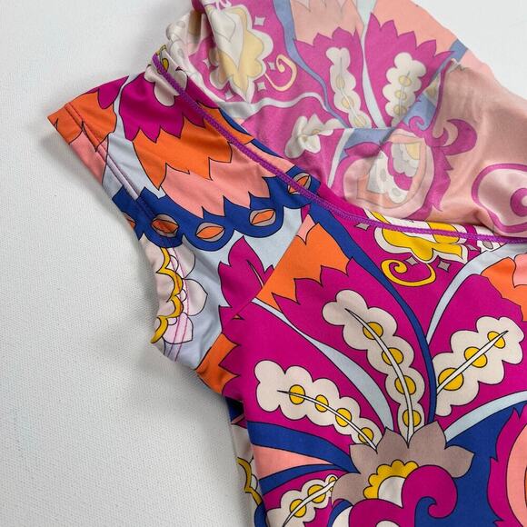 Trina Turk Sevilla Ruffle Off the Shoulder Once Piece Swim Suit Colorful Size 14 - Picture 6 of 12